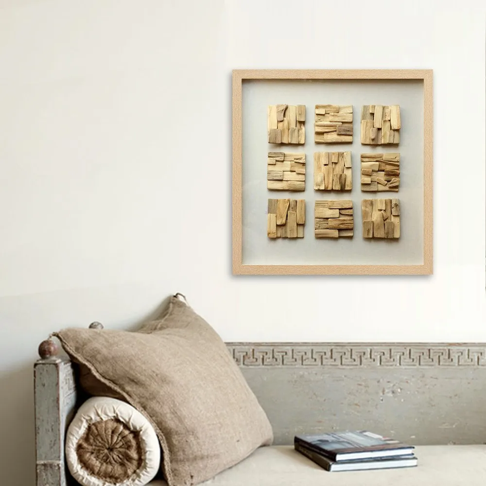 Interior Modern Wood Carved Decorative Wall Art Blocks Square Decor