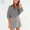 online shopping women formal fashion woven short Skirt striped with front zipper skirt