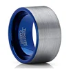 Best Selling 12mm Brushed Blue Plating Mens Tungsten Carbide Pipe Cut Wedding Ring