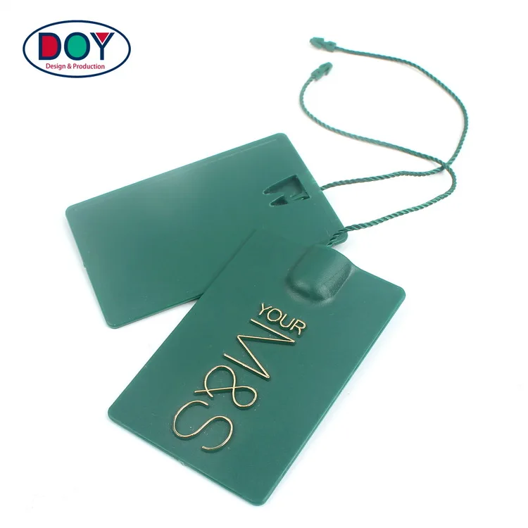 High Quality New Design Custom 3d Embossed Brand Name Logo Plastic Hang Tag Seal String For