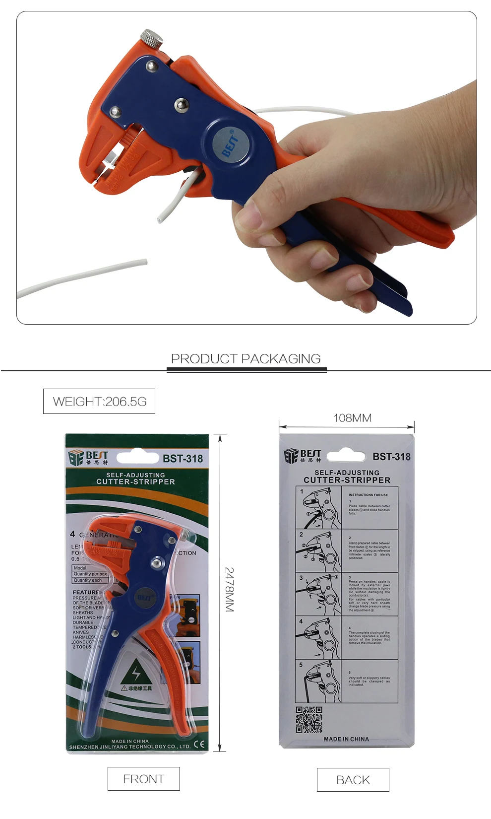 BST-318 Stripping pliers Cable wire Stripping, Cutting and Crimping Pliers