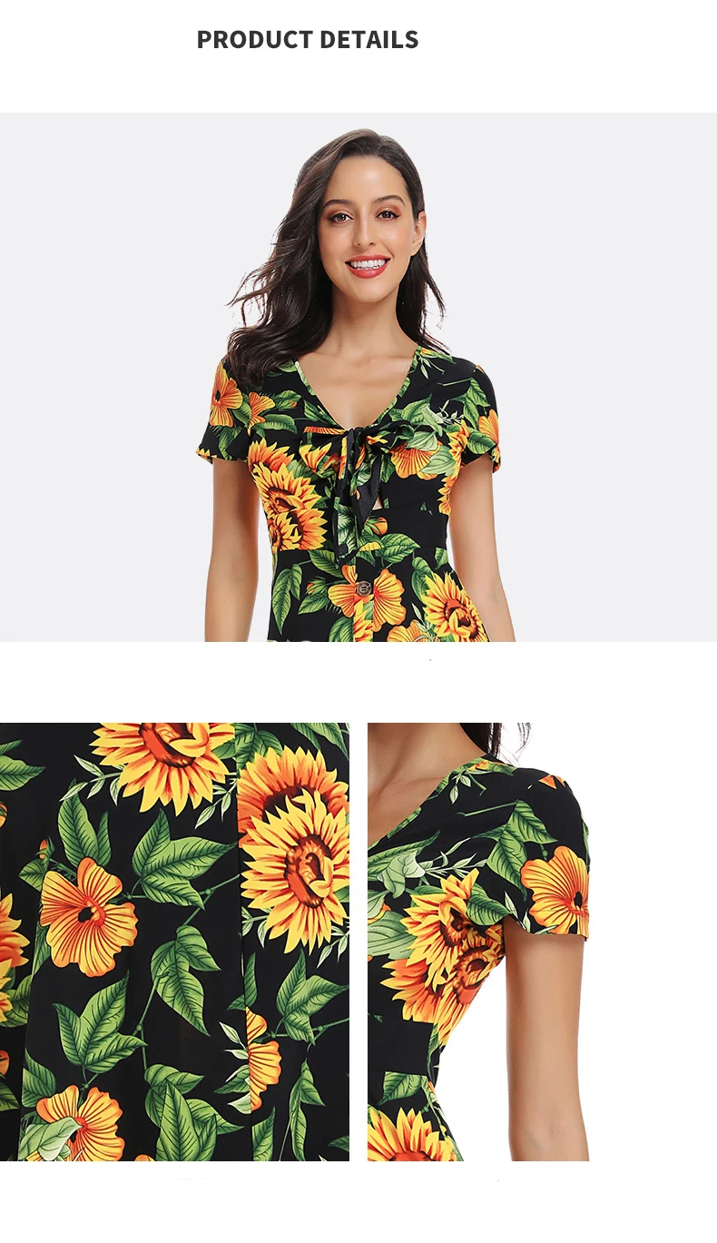 Beautiful Casual Summer Sunflowers Bowknot Dress For Women Buy