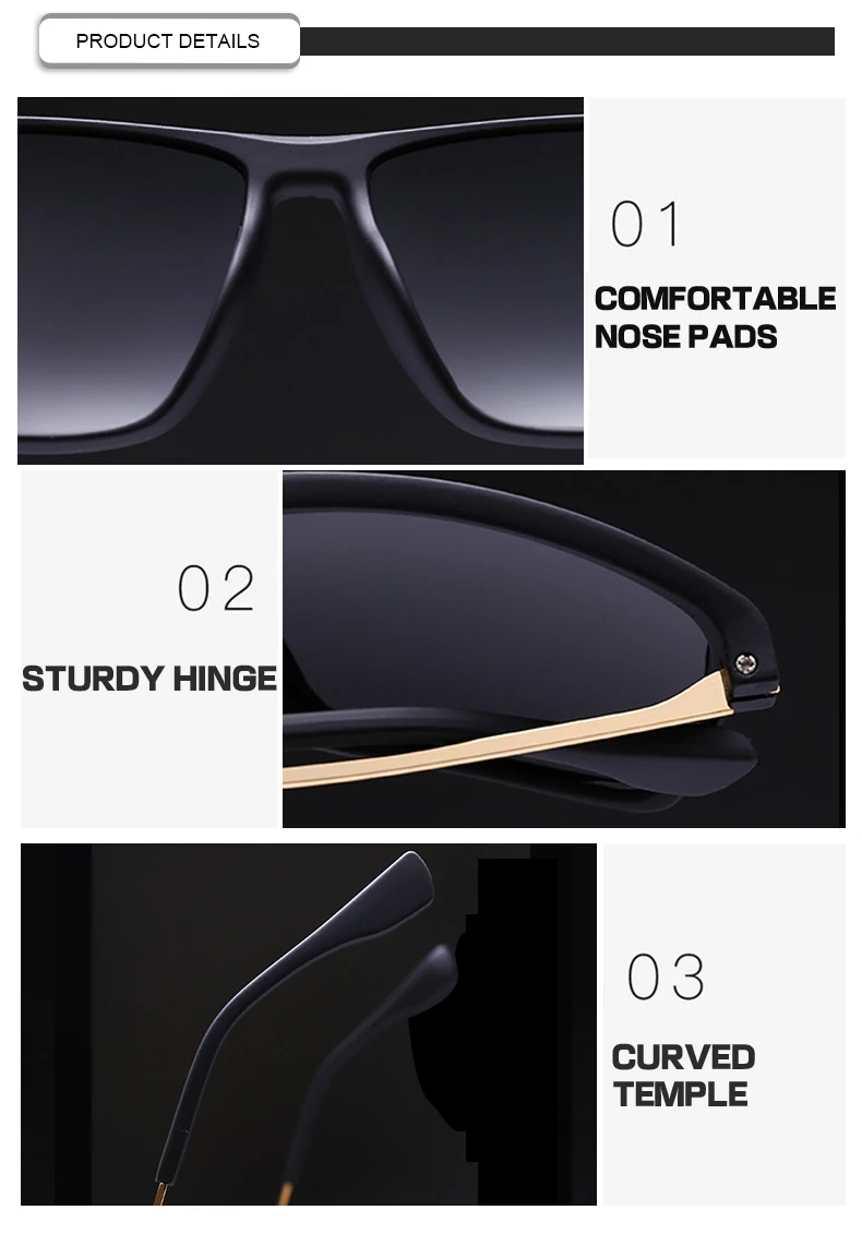 High Quality 2019 Men Square Frame TAC CE UV400 Male Custom Sunglasses
