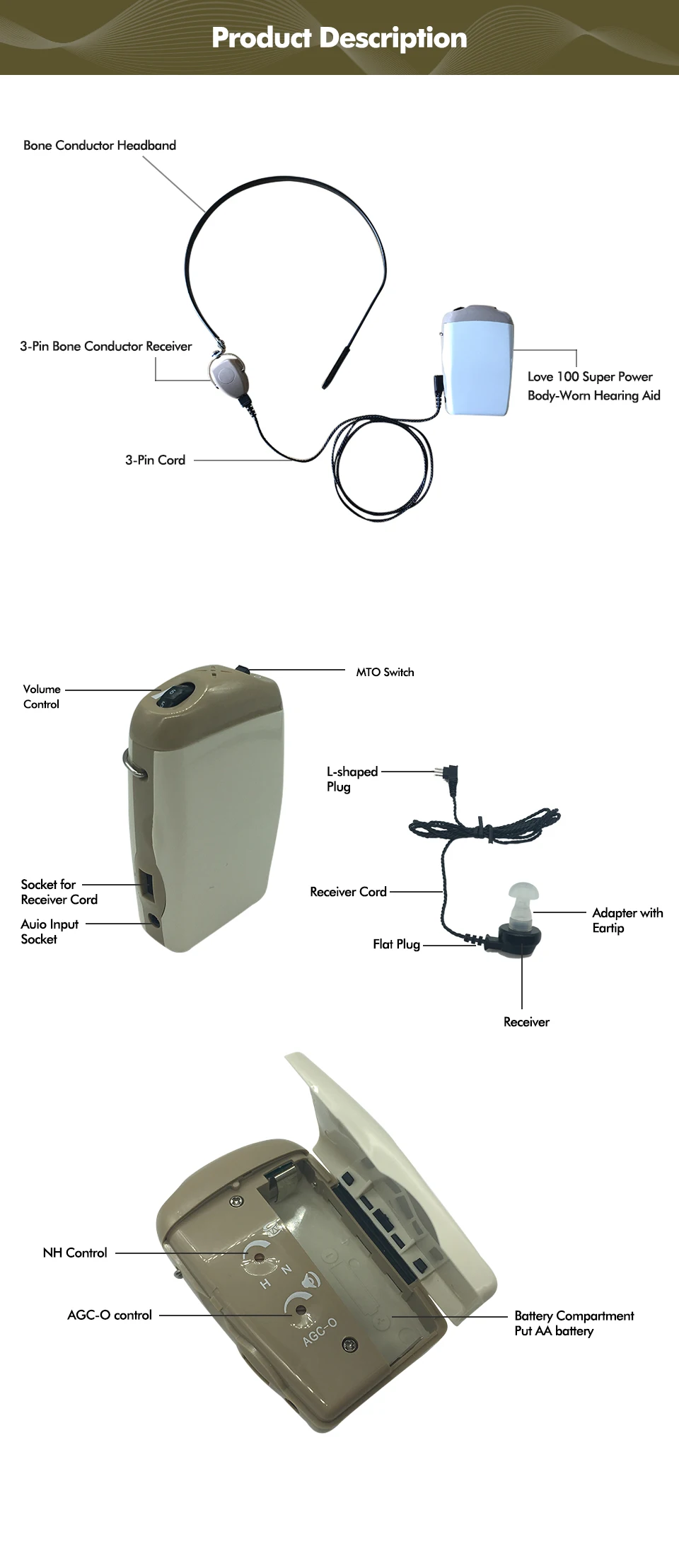 3pin Bone Conductor Hearing Aid Good As Baha Siemens Pocket Hearing Aid