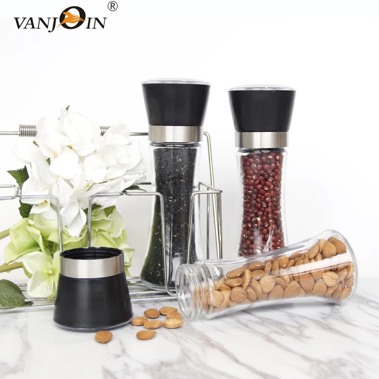 High Grade 6oz 180ml Spice Grinder Glass Bottle Salt Pepper Shaker