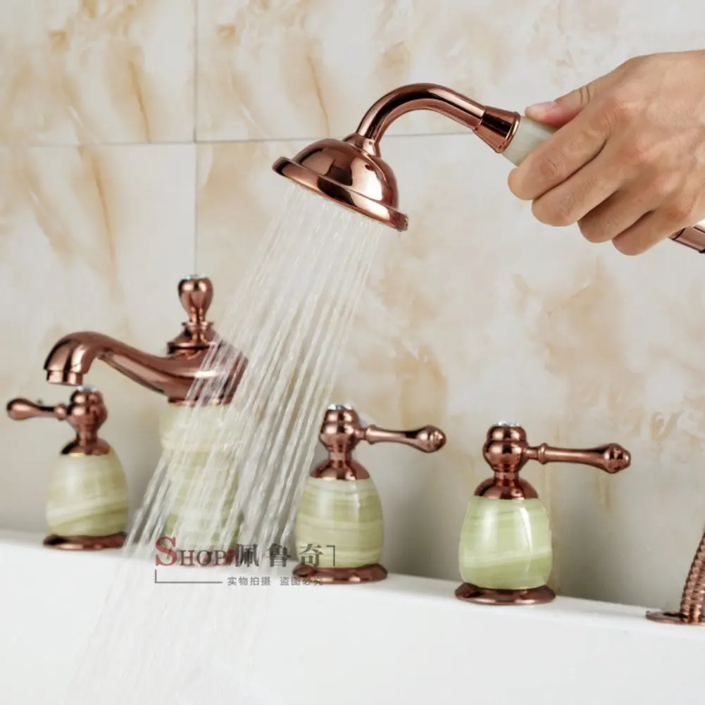 European-style five-hole shower/bath mixer/the edge of the tub shower faucet with five piece of cover/Split-type hot and cold copper shower set-A