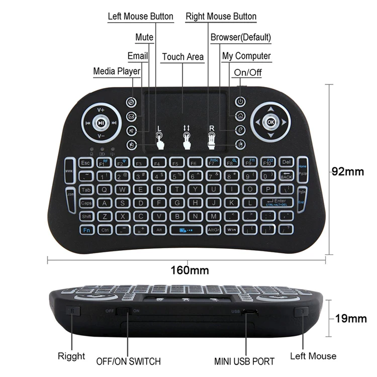 Excel Digital Air Mouse Backlit Keyboard 2.4g Wireless Mini Keyboard
