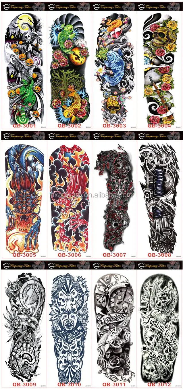 Full back and full arm slevee temporary tattoo sticker with stock designs