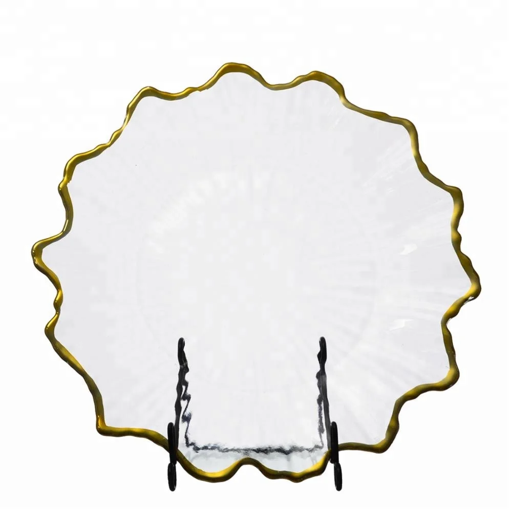 Best Selling Glass Charger Plate Wholesale Glass Plate With Gold Rim