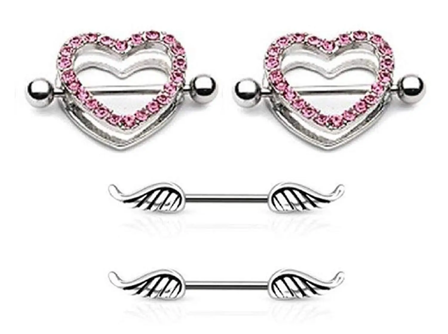 Silver Gold Tone BOPREINA 2-4Pcs Stainless Steel Heart Clip On Non-Pierce Fake Nipplerings Sold as a Pair
