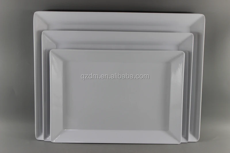 White Melamine Rectangle Tray Set Plastic plate 3pcs