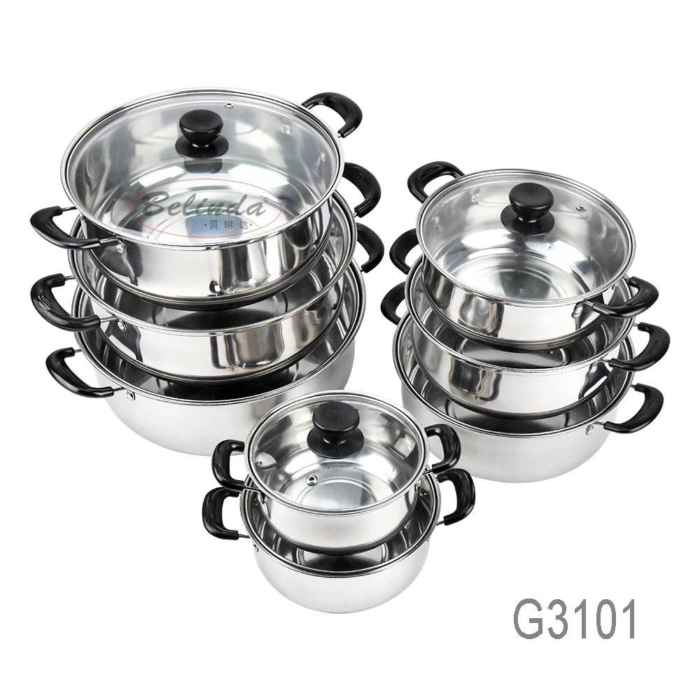 Home Kitchen Appliance Glass Lid 555 Metal Stainless Steel Cooking Pot G3101-5