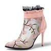 LM4336New fashion high heel stiletto pointed embroidery leather breathable mesh women's boots