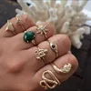 Opal Style Diamond Emerald Serpentine Joint Ring Set