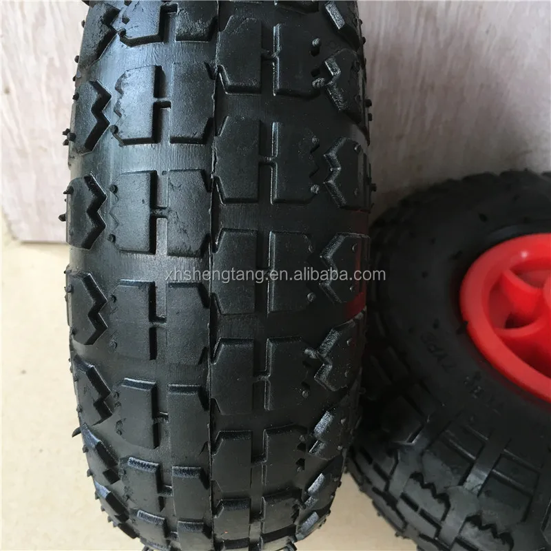 10 Inch Pneumatic Wheel With Red Plastic Rim And White Nylon Bushing