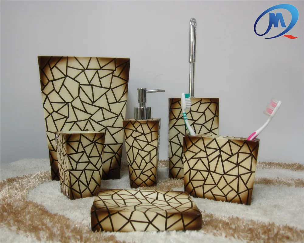 Badkamer accessoires set: polyresin bruin marmer goud scroll velg ...