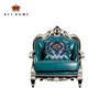 French style fancy cow hide peacock green leather villa sofa full hand made carved luxury settee living room sofa chair