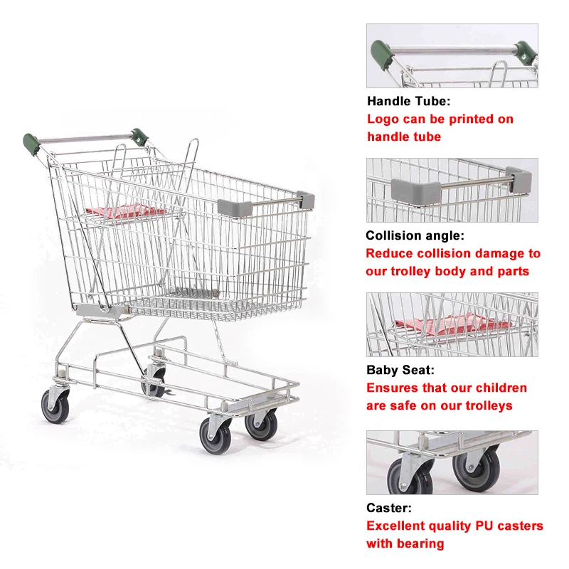 Australia Style Metal Handle Push Shopping Cart Trolley With Tray With