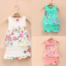 Baby Girs Kids Summer Outfits Suits Tops Shorts Bow Tulle Suit Sz 2-5Y