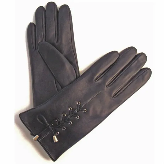 ladies genuine winter black leather hand gloves