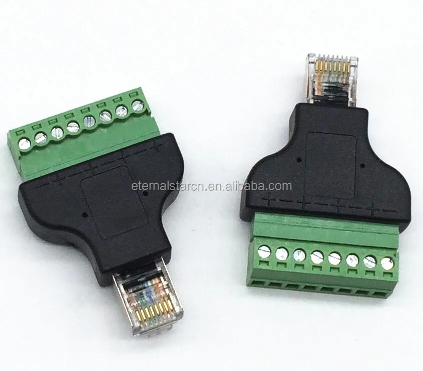 2pk RJ45 Male Plug to AV 8-Pin Screw Terminal Block Adapter Converter PL-CN45-2 