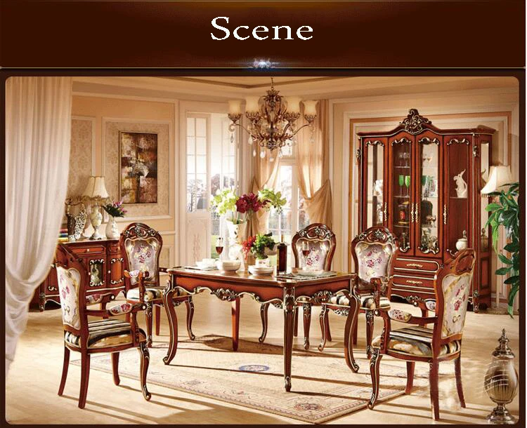 Antique Style Italian Dining Table, 100% Solid Wood Italy Style Luxury Dining Table Set p10298