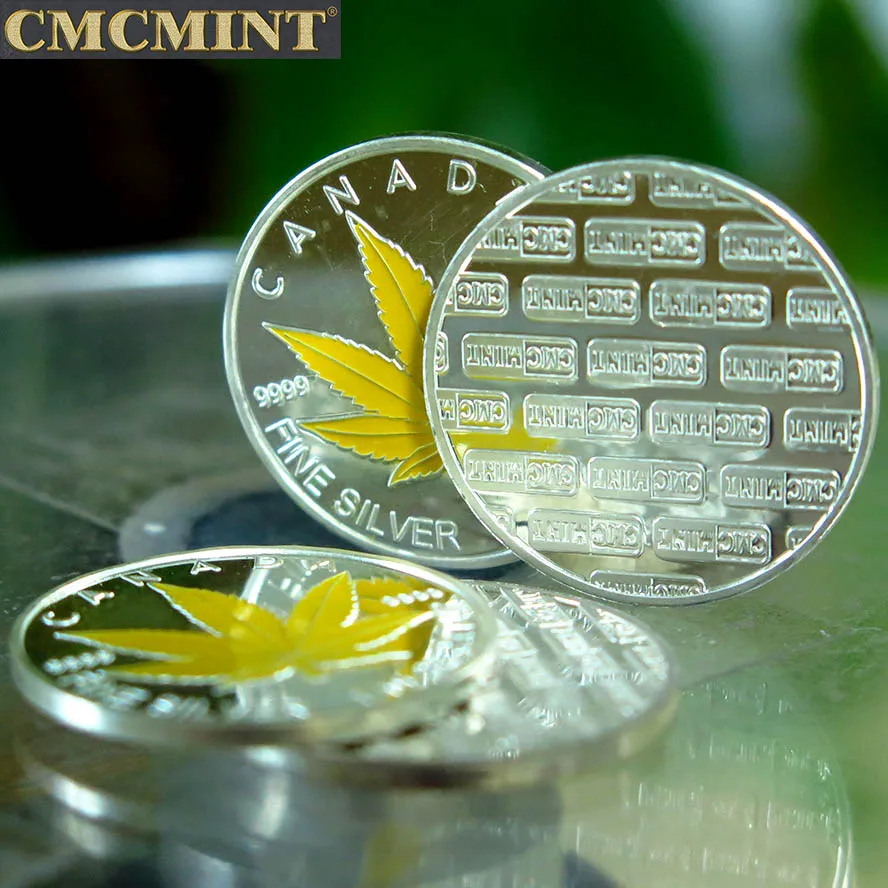 Hot New Products Custom 1/10 Oz 999 Fine Silver Marijuana Yellow Round