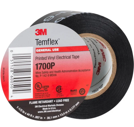 3M 1500 Industrial Electrical Tape Sticky Roll Lead Free Insulation Black