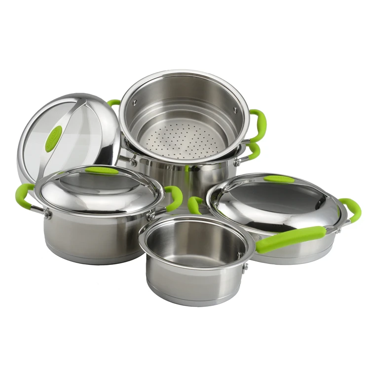 Aaa Silicone Handle Stainless Steel Indian Cooking Pot Casserole Pan