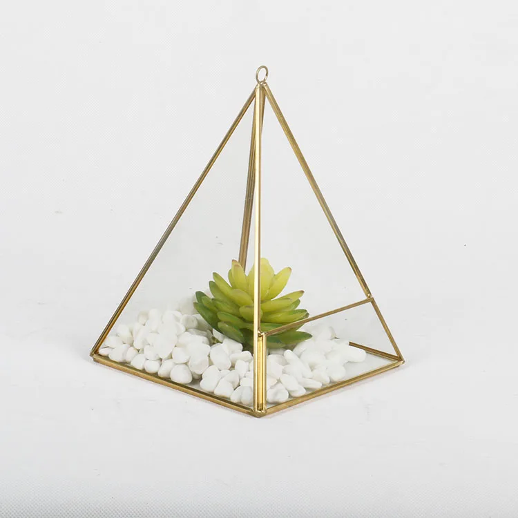 Pyramid Shaped Hanging Glass Box Succulent Wholesale Gold Terrarium Decor