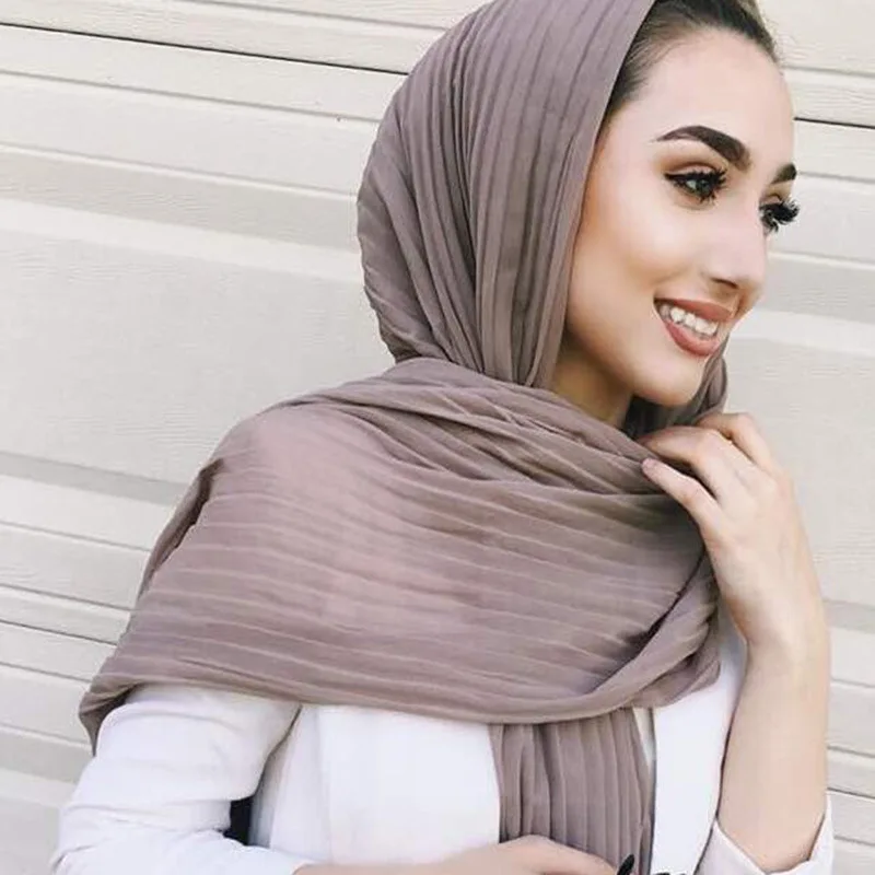 Multicolor Fashion Drape Pearl Head Muslim Woman Jersey Hijab Chiffon Lady Scarf