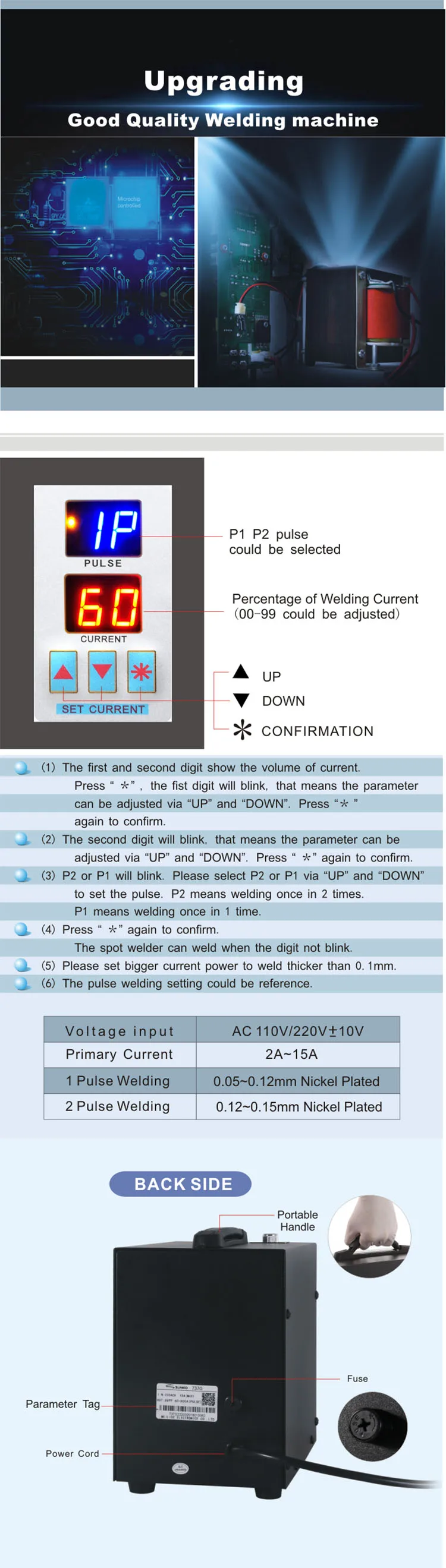 New Sunkko 737g S737g Double Digital Double Pulse Small Battery Welding ...