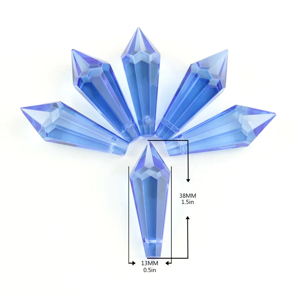 Small size 38mm light blue/sapphire hanging pendant glass icicle prism chandelier pendant for crystal light/lamp decoration