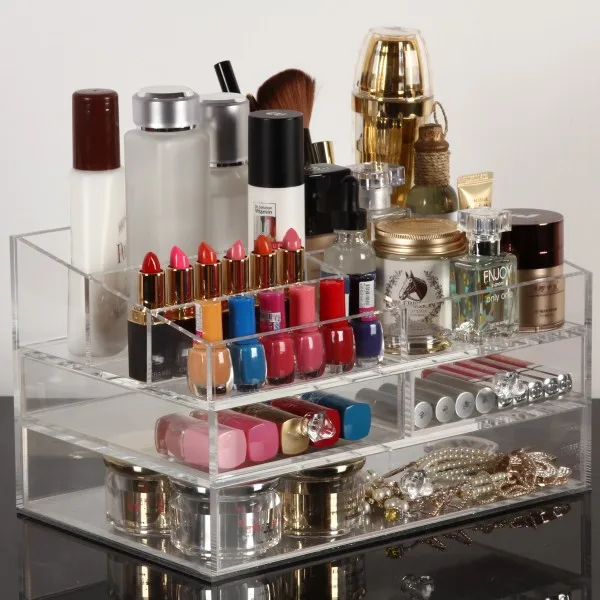 Acrylic Makeup Mac Cosmetic Display Stand Wooden Cosmetic Makeup