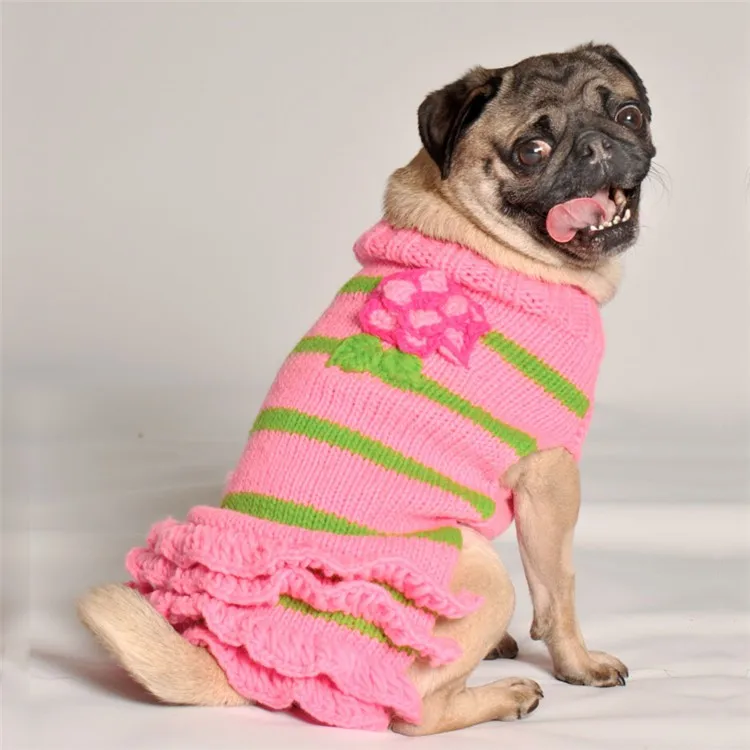 Paleo Pet Apparel Adorable Christmas Pet Winter Clothes Warm Dog Knit Sweater Ruffle Dress Custom Heart Pet Clothing