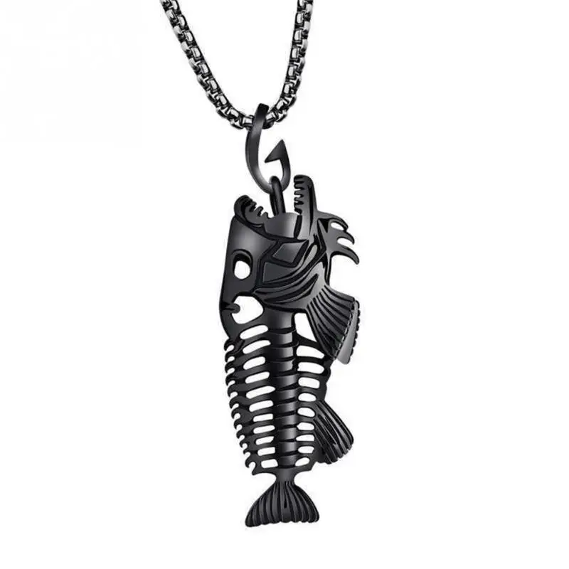 Skeleton Fish Stainless Steel Chain Fish Bone Necklace Pendant 