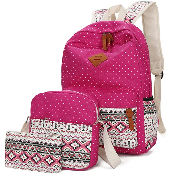 Wobag Latest Design High Quality Children Girls Print Canvas Backpack School Bag Set With