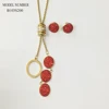 gold plated red rhinestone set simple gold chain necklace