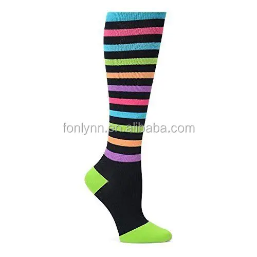 Graduated rainbow knee high running 20-30mmHg custom Compression socks