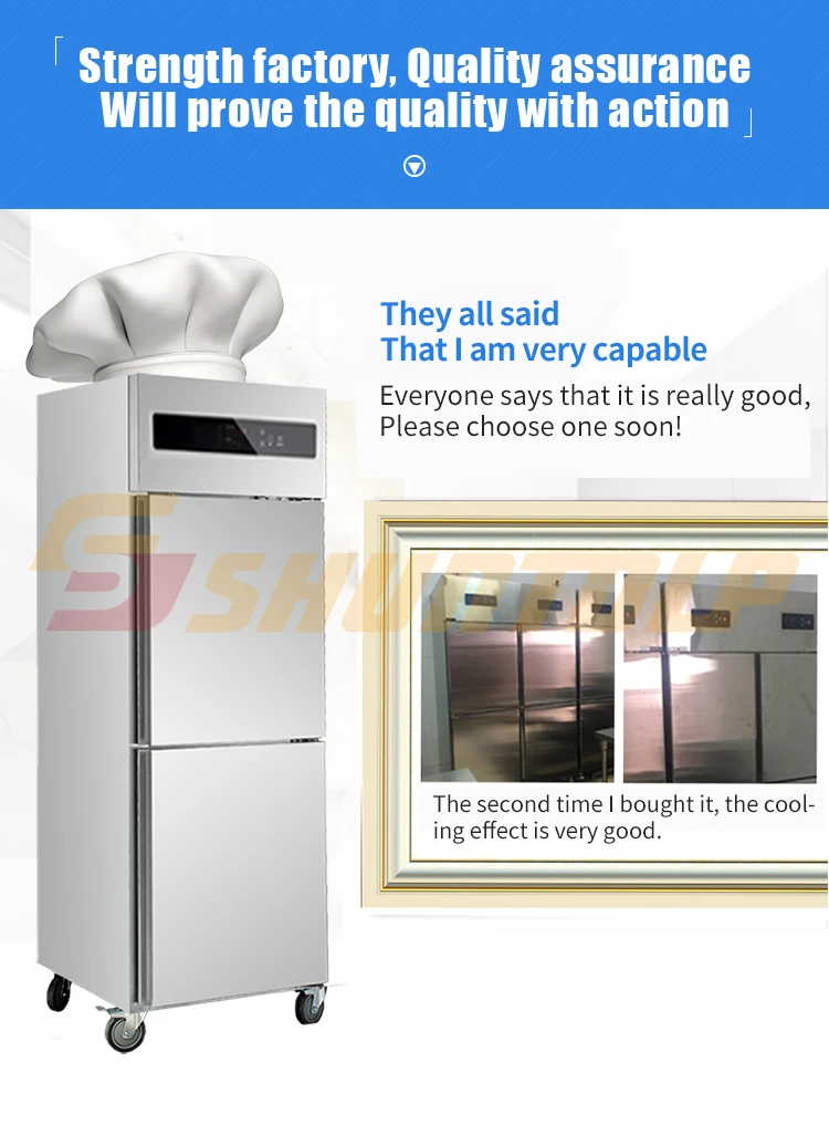 Kitchen Stainless Steel Two Double Door Upright Refrigerator Restaurant