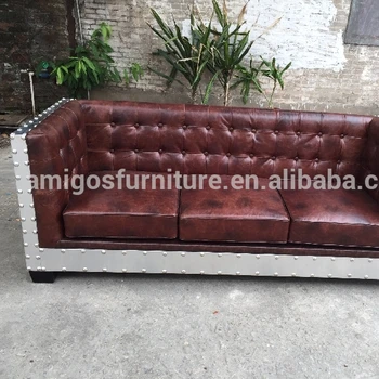 Night Club Formal Leather Sofa Vintage Aluminium Metal Night Club Formal Leather Sofa Vintage