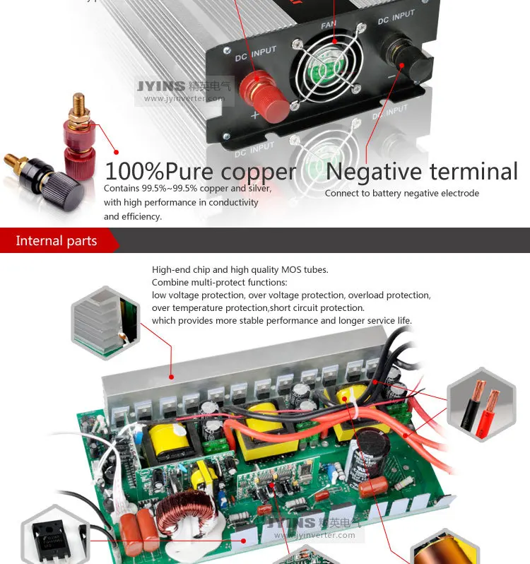 1500W 12v 24v 48v dc to ac 110v 230v pure sine wave off grid power inverter