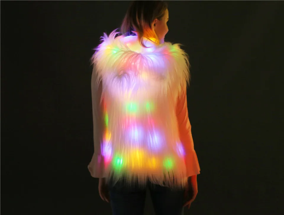 Winter White LED Lights Hooded Faux Fur Vest Coat Jacket Halloween Christmas Party vests