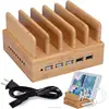 Bamboo Charging Station & Multi Device Organizer, Large Capacity Desktop Cord Organizer Dock for Smartphones iPhone iPad