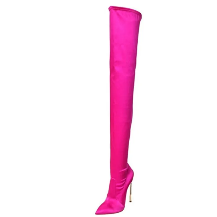 pink lace up thigh high boots