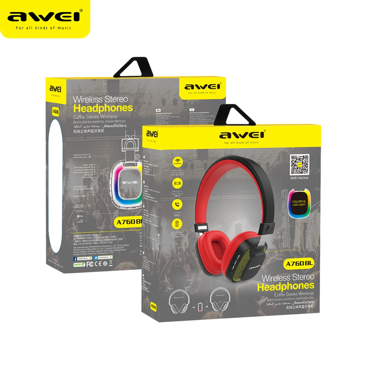 AWEI A900BL Deep Bass Audio Headsets Music Wireless Bluetooth Fone De Ouvido For Mobile Phone