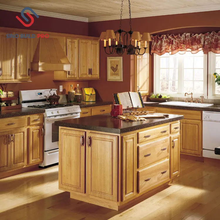 
Country side style oak wood modular kitchen cabinet 