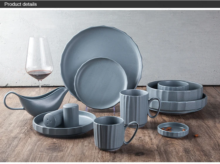 Porcelain Marble Plates Spotted Dinnerware Set Dark Blue Textured