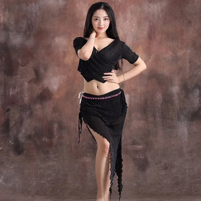 Sexy Deep V Neck Belly Dance Women's Costumes Tops Skirt 2 Pieces Set ...