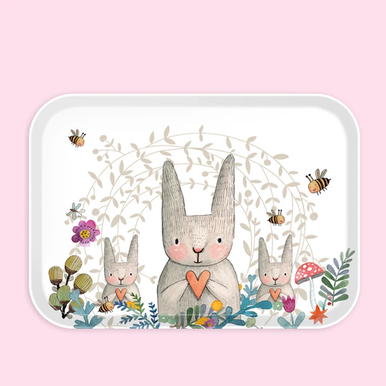 Wholesale homewares rectangular OEM custom print plastic tray coffee cake food decorative wedding melamine flower tea tray